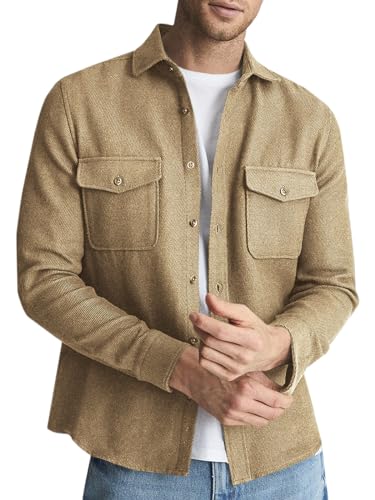 Runcati Mens Casual Shacket Twill Button Down Shirt Jacket Long Sleeve Lightweight Jacket