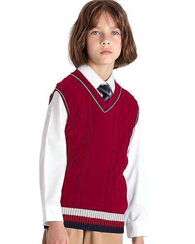 Image of JSTEX Boys Sweater Vest 100% Cotton Kids Uniform Vest V-Neck Sleeveless Knit Pullover for Boy Girls Toddler Size 4-14