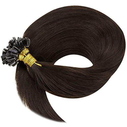 U Tips Hair Extensions Human Hair Darkest Brown Utip Keratin Hair Extensions Brown Pre Bonded U Tips Real Human Hair Extensions Brown Hot Fusion For Women 50g/50s 18”