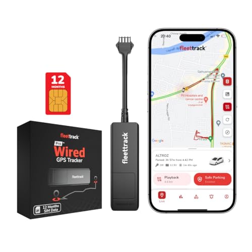 Fleettrack Pro (with 12 Months SIM Recharge) - Wired GPS Tracker for Car, Bike, Scooty, EV, Trucks | Live Location, Instant Engine ON/Off Alerts, Theft Alarms with Next-Gen Mobile App