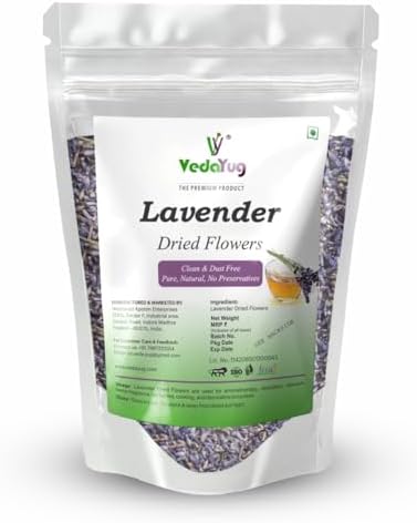 VY VedaYug Lavender Flowers, From France, Dried Fresh Fragrance, For Tea, Baking, Bath - 200 Gram