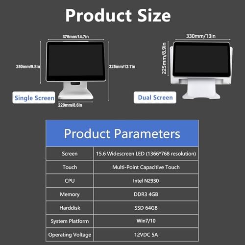 Image of Dual-Screen Smart Cash Register,POS Systems,15.6 inch Cash Register Monitor,CPU N2930, 4gb Ram, 64gb Ssd, Cash Register Resolution,for Retail, Restaurant, Store POS Systems for Small Business