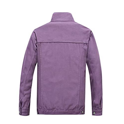 Image of PRIJOUHE Denim Jacket For Men Casual Loose Fit Jean Jackets Long Sleeve Button Down Trucker Coat Distressed Outerwear