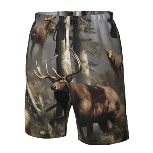 Hunting Deer Bear Elk Men's Swim Trunks Quick Dry Board Shorts with Pockets Casual Drawstring Beach Shorts4
