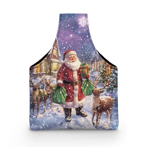 Image of KUIFORTI Santa Claus Christmas Yarn Bag Moose Portable Crochet Bag Organizer Portable for Crocheting Knitting Accessories Home Gifts, Size L