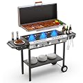 Veralune 3 Burner Propane Stove with Griddle, Outdoor Gas Griddle, Outdoor Cooking Griddle Grill with Auto Ignition Button, Side Shelves, Lid, 225,000 BTU