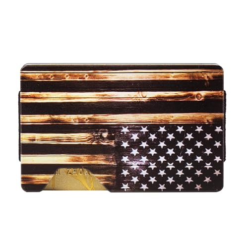 Image of Minimalist Wallet for Men, Slim Metal RFID Blocking Wallet Credit Card Holder Money Clip & Cash Strap, Scratch-Resistant Holds 15 Cards,Ideal Gift for Men | Patriot-Wood Flag