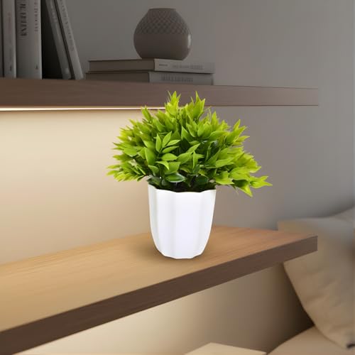 Image of fancymart Artificial Green Leaves Bunch in Pot - 22 cm Height, Perfect for Tabletop Decoration | Ideal for Home & Office Decor