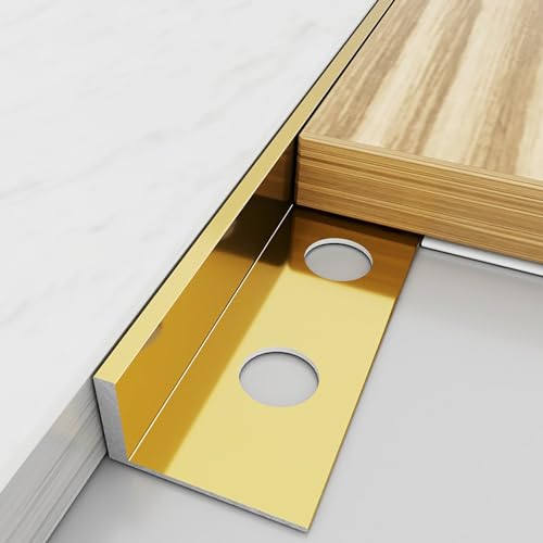 Raouoae Perfil De Baldosa En L 125CM 2 Piezas, Tira De Protección Para Baldosas Cerámica, Perfil De Esquina Para Piso, Paneles Y Azulejos, Protector De Borde Para Suelo(Gold,Höhe: 7.8 mm)