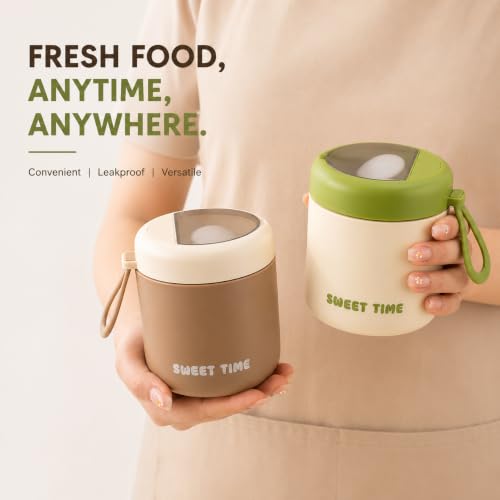 Image of Insulated Stainless Steel 1060ml Lunch Box with 350ml Tumbler | Leakproof Hot Cold Food Container | BPA-Free Cute Tiffin Box for Kids, School, Office, Travel, Picnic (Mocha Cream)