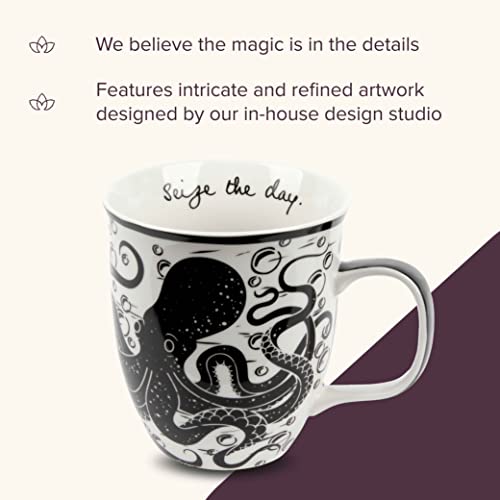 image for Karma Gifts 16 oz Black and White Boho Mug Octopus - Cute Coffee and T