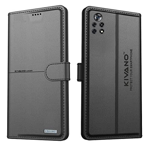 Image of KIVANO Xiaomi Poco X4 Pro 5G Flip Cover | Leather Finish | Inside Pockets & Inbuilt Stand | Shockproof Wallet Style Magnetic Closure Back Cover Case