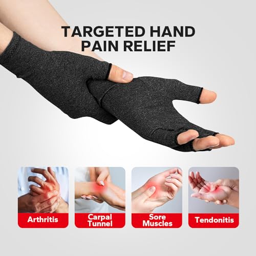 BraceBull Fingerless Compression Gloves (1 Pair), Cotton Arthritis Gloves Women Men, Arthritis Pain Relief Gloves, Hand Compression Gloves Arthritis for Carpal Tunnel, Rheumatoid, Tendonitis