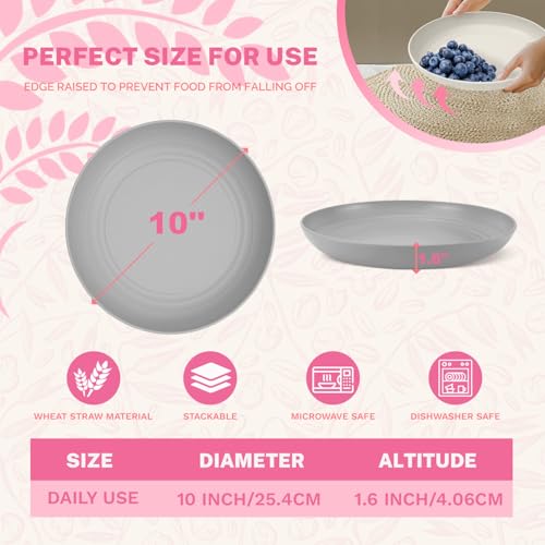 Image of Homienly Premium Wheat Straw Dinner Plates, Reusable 8 PCS Unbreakable Plates 10 inch Plate Set, Alternative Plastic Plate Microwave and Dishwasher Safe Plates Set for Home - GreyStone
