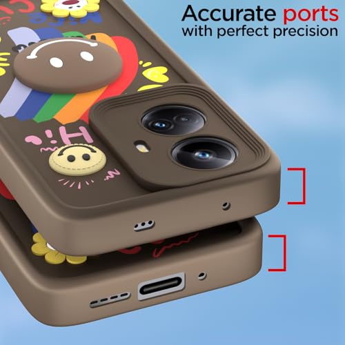 Image of Pikkme Back Cover for Realme 10 Pro Plus 5G | Soft Silicone| Cute Rainbow Smile & 3D Cartoon Flower Design | Shockproof Raised Camera Protection Bumper Case (Brown)