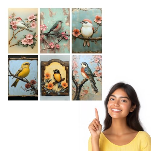 Image of SiddArtify Bird Wall Art Prints Set - Vintage Floral Poster Decor for Living Room Bedroom Office - 12x18 inch Board Pack of 6