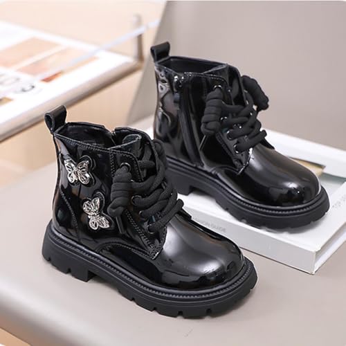 Kids Combat Boots Girls Lace Up Ankle Booties Boots Fashion Butterfly Design Casual Winter Shoes4
