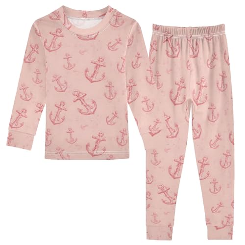 panksolu Pajama Sets Long Cute Anchor Printed Cotton Sleepwear Pjs 2 Piece,18M-8Y