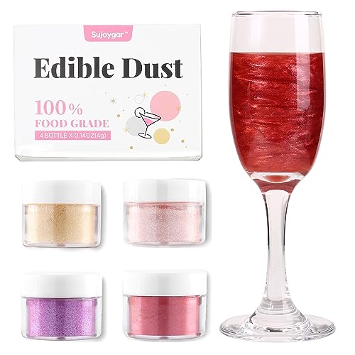 Shimmer Edible Glitter for Drinks Cocktails, Food Grade 4g/bottle, Sujoygar, Luster Dust Set for Cakes, Baking, Strawberries, Chocolates, Cupcakes, Party Drink Decoration