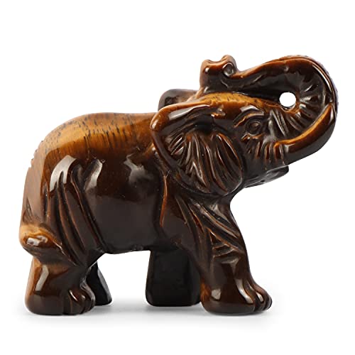 Artistone Yellow Tiger's Eye Crystal Elephant Statue Figurines Crafts Hand Carved Healing Reiki Pocket Gemstone Animal Sculpture Home Decor Desk Ornaments With Gift Box 2 Inch #TOP2