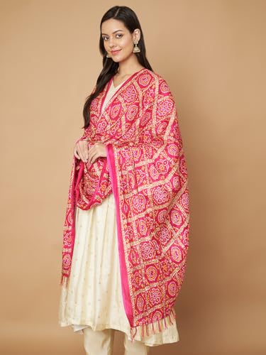 Image of Women's Art Silk Bandhani Print Dupatta with 2.20 Meters | Women's cotton printed dupatta with tassels