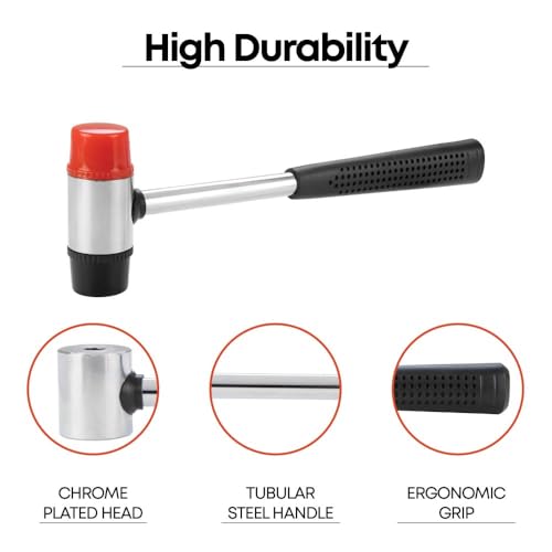 Image of GROZ Double Face Mallet with Interchangeable Heads, Plastic & Rubber Head | Steel Handle with Non-Slip Grip | | 1-inch Head Diameter | Soft Hammer | HMR /SF /25