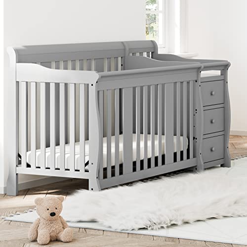 Storkcraft Portofino 5-in-1 Convertible Crib and Changer – Crib and Changing Table Combo with Drawer, Converts to Toddler Bed, Daybed and Full-Size Bed, Storage Drawer (Pebble Gray) - Image 3