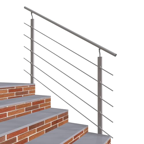 Garde-corps 150cm en aluminium Argent - Avec 5 traverses et 1 main courante - Intérieur et extérieur - Rampe d'escalier pose latérale