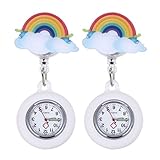 Krankenschwester Uhr Taschenuhr Ausziehbare Brosche: 2 Stücke Ansteckuhr Leuchtende Regenbogen Pflegeuhr Personalisierte Krankenschwesteruhr Schwesternuhr Digital Quarzwerk Pflege Pulsuhr Damen Arzt