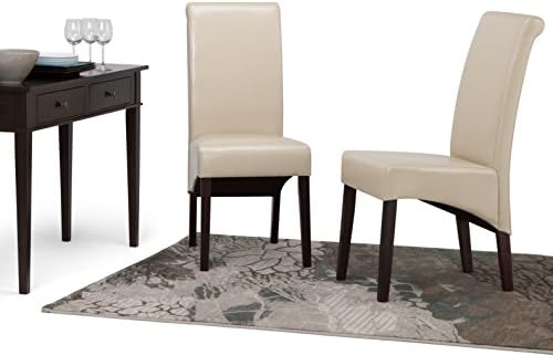 SIMPLIHOME Avalon Dining Chairs - Upholstered Solid Hardwood and Vegan Leather Parsons Chair Set in Satin Cream, Contemporary Dining Room Seating with Curved Back and Cushioned Seat (Set of 2) - Thumbnail 4