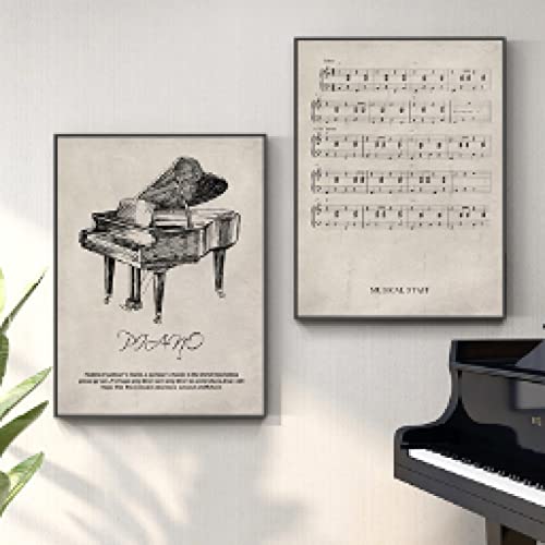 Peinture vintage sur toile de piano rétro et violon - Partition de musique 30x40cm sans cadre