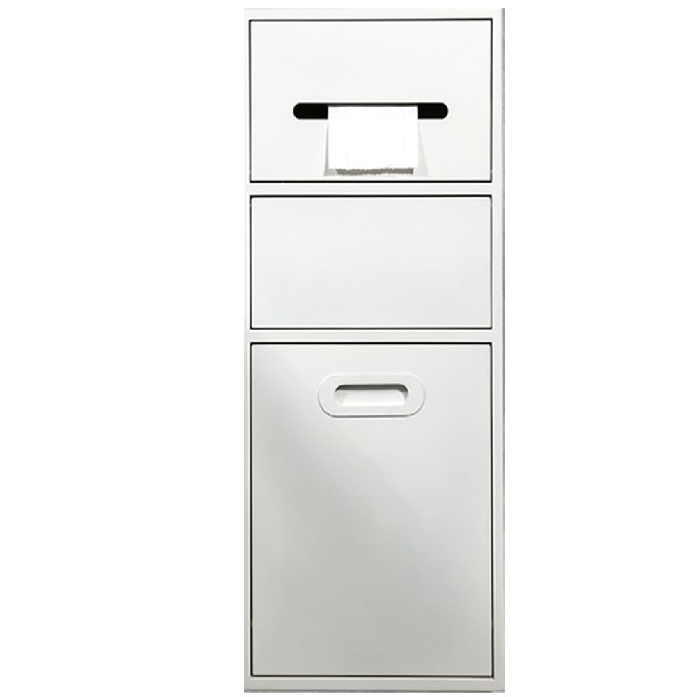 Estante de ducha rectangular blanco con armario de almacenamiento impermeable y soporte de papel higiénico para accesorios de cocina y baño, 23 x 67 x 14 cm