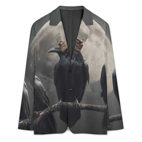 Black Birds Crows on Tree Men's Blazer Printed Button Suit Jacket Slim Sport Coat Blazers3