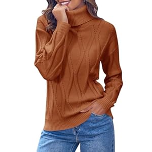Ebifin Pullover Damen Herbst Rollkragenpullover Cable Knit Langärmeliger Klassischer Elegant Grobstrick Sweater Jumper.