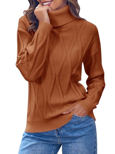 Ebifin Pullover Damen Herbst Rollkragenpullover Cable Knit Langärmeliger Klassischer Elegant Grobstrick Sweater Jumper.