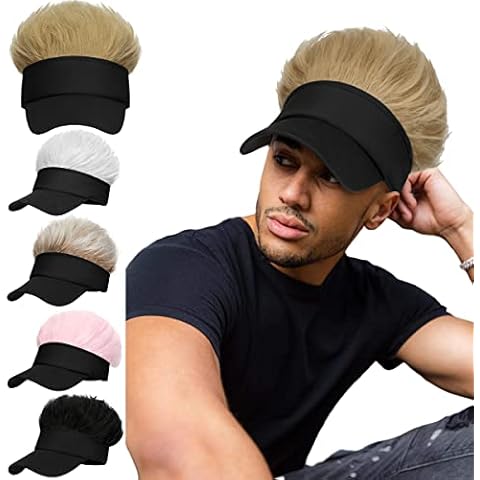 Qlenkay Sun Visor with Novelty Fake Hair Men Wig Hat Adjustable Baseball Cap Attached Spiked Hairpiece for Cosplay Party Ash Blonde Cover