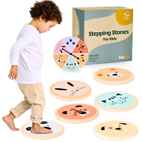 PEBUMI Balance Stepping Stones for Kids – Set of 6 Durable Non-Slip Toddler Balance Toys to Support Coordination and Gross Motor Skills | Indoor/Outdoor Sensory Toys | Toddler Obstacle Course 1–3, 3–5