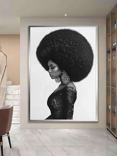 Affiche peinture femme africaine de profil, œuvre artistique sur toile tendue