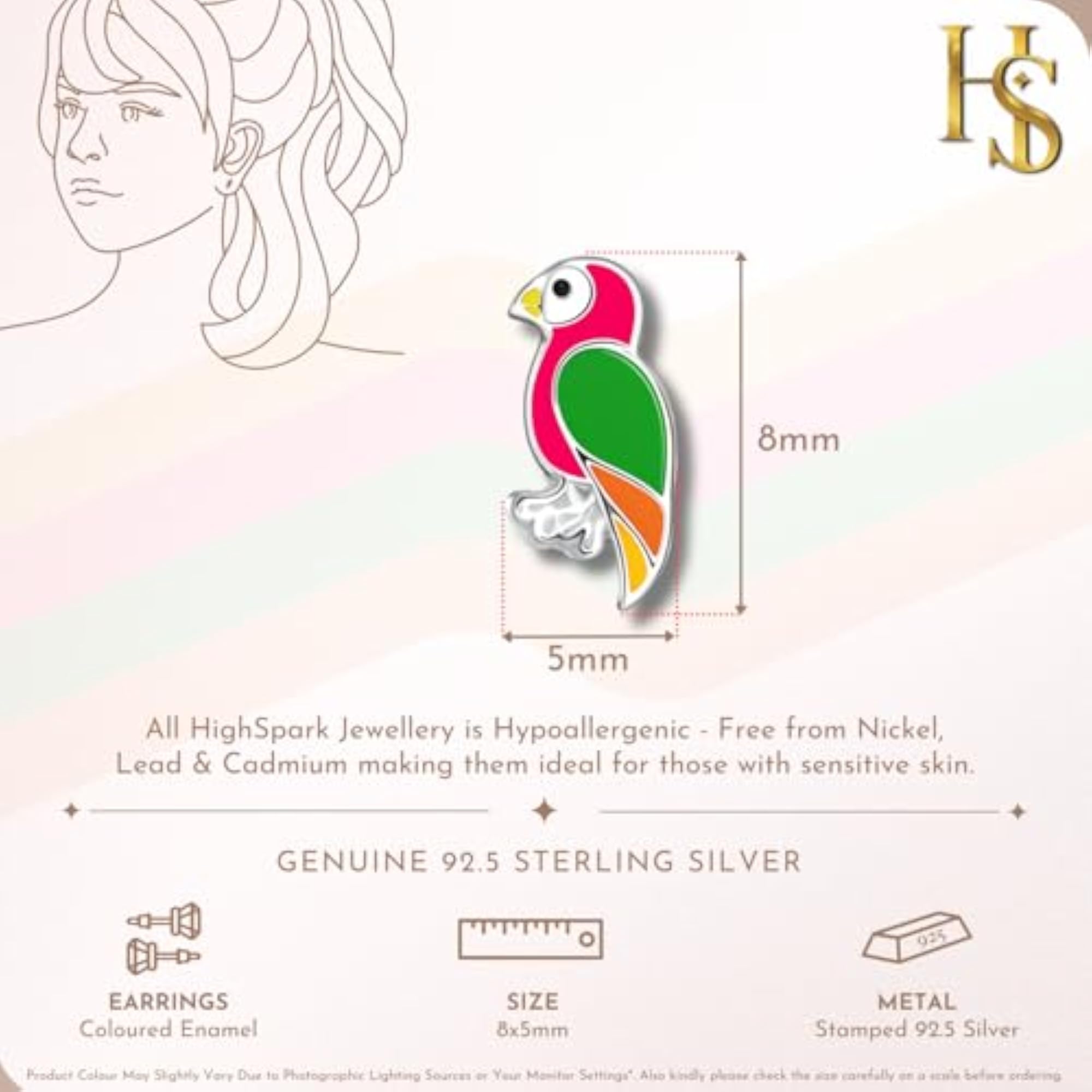 Women's 925 Enamel Parrot Stud Earrings