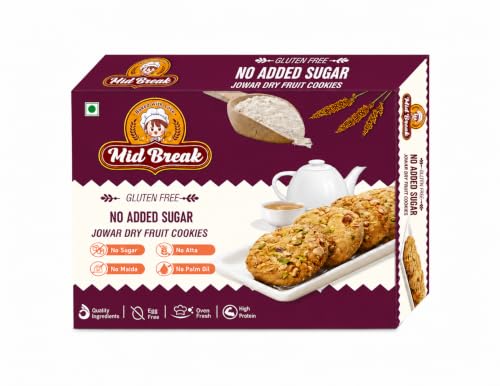 Image of Midbreak No Added Sugar Jowar Millet & Dry Fruit Cookies 200g (Pack of 1) |Gluten-Free Biscuits | High Fiber Diabetic-Friendly Healthy Snack