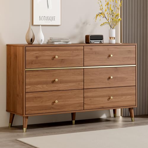 Chrangmay 6 Drawer Dresser,47' Wide Mid Century Chest of Drawers,Wooden Bedroom Drawer Dresser with...