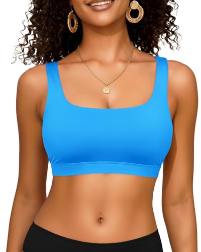 Image of Women Sport Bra Swimsuit Top - Swim Bra Bikini Top Only Scoop Neck Bathing Top 2025 Swimwear
