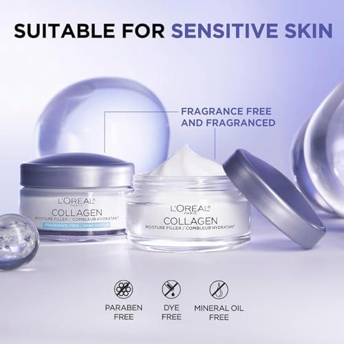 Image of L'Oreal Paris Collagen Moisture Filler Face Cream, Anti-Aging Face Moisturizer, Non-Greasy Skin Care Formula For Up to 48HR Hydration, 3.4 Oz