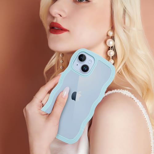 ORDA for iPhone 13 case for iPhone 14 case Cute Wave Frame Curly Shape Shockproof Hard PC Phone Cover for Women and Girls Compatible with for 6.1 inchs Blue - Image 5