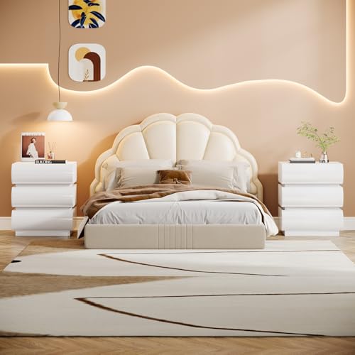 Tribesigns JW0848 White Nightstand Set Of 2, 3-Drawer High Gloss Bedside Table With Storage, Modern Wood Night Stand For Bedroom thumb #4