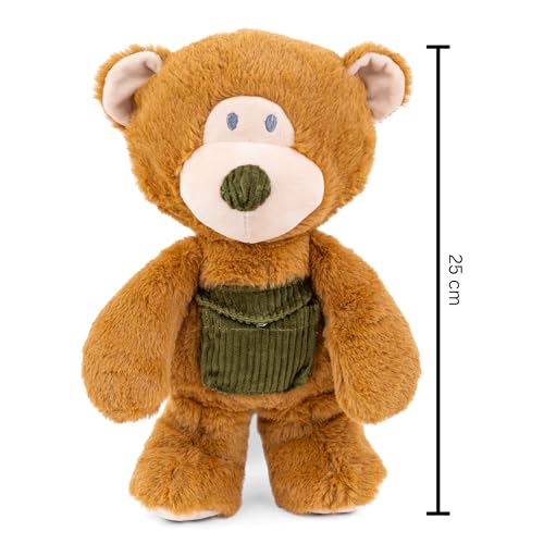 Image of Mirada Cute Huggable Brown Bear with Pocket Plush Soft Toy | Dressed Stuffed Teddy for Baby Girls & Kids | Cute, Washable & Snuggly Gift for Raksha Bandhan /Birthday /Festivals - 25cm