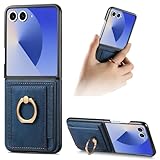 PAOBIR for Samsung Galaxy Z Flip 7 with Card Holder,Wallet Phone Case with Built-in Rotate Ring Stand PU Leather Protective Kickstand Case for Women Girls Samsung Galaxy Z Flip 7 Blue