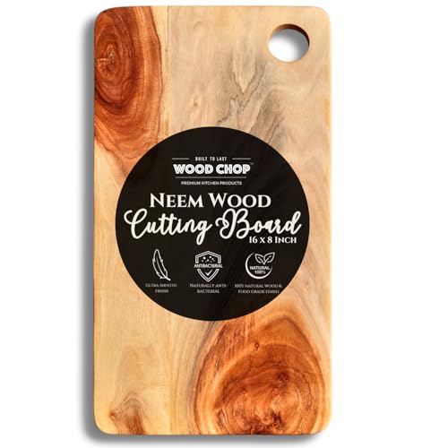 Image of Wood Chop Neem Wood Cutting & Chopping Board | Naturally Anti-Bacterial | Reversible | No Polish, No Dyes | Natural Finish with Mineral Oil | 16 x 8 x 0.5 Inch