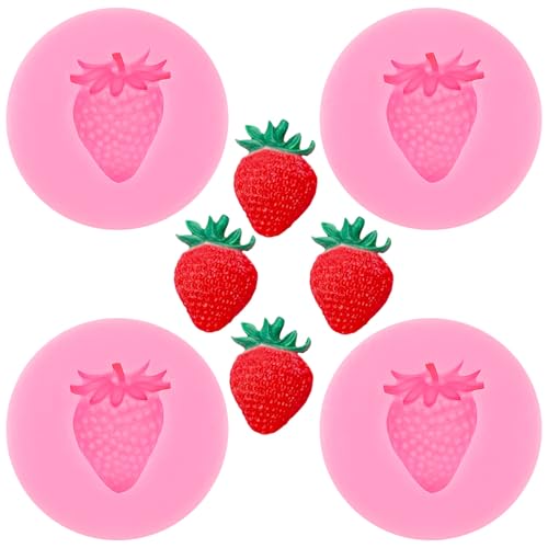 4Pcs Strawberry Silicone Molds Fruit Fondant Mold Cute Soap Epoxy Resin Mold Sugarcraft Candy Chocolate Molds for Sugarcraft Cake Decorating