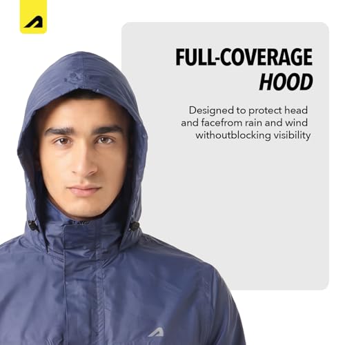 Image of Boldfit Unisex Waterproof Rain Jacket Rainwear Top for Men & Women with Hood Lightweight Monsoon Rain Jacket for Travel, Trekking, Bike Riding & Outdoor Use- Navy Black, M-L